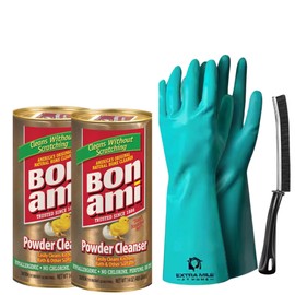 Extra Mile at Home All-Purpose Deep Clean Kit – Tough Messes Made Easy-Comes with Powdered Cleanser, Gloves and a Durable Crevice Brush-Scrub, Polish & Shine Without Harsh Chemicals