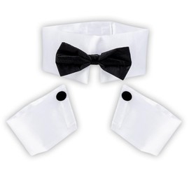 Boland Stripper Set for Men - White Collar with Bow Tie and 2 Cuffs, Standard Size, Ideal for Costume Parties and Themed Events