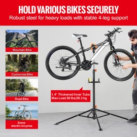 Happybuy Bike Repair Stand - 80 lbs Capacity. Heavy-duty Steel. Adjustable Height. With Magnetic Tool Tray & Telescopic Arm. Foldable for Home & Shops
