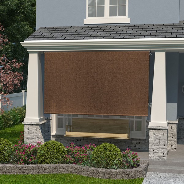 Coolaroo Exterior Roller Shade, Cordless Roller Shade with 90% UV Protection, No Valance, (6' W X 6' L), Mocha