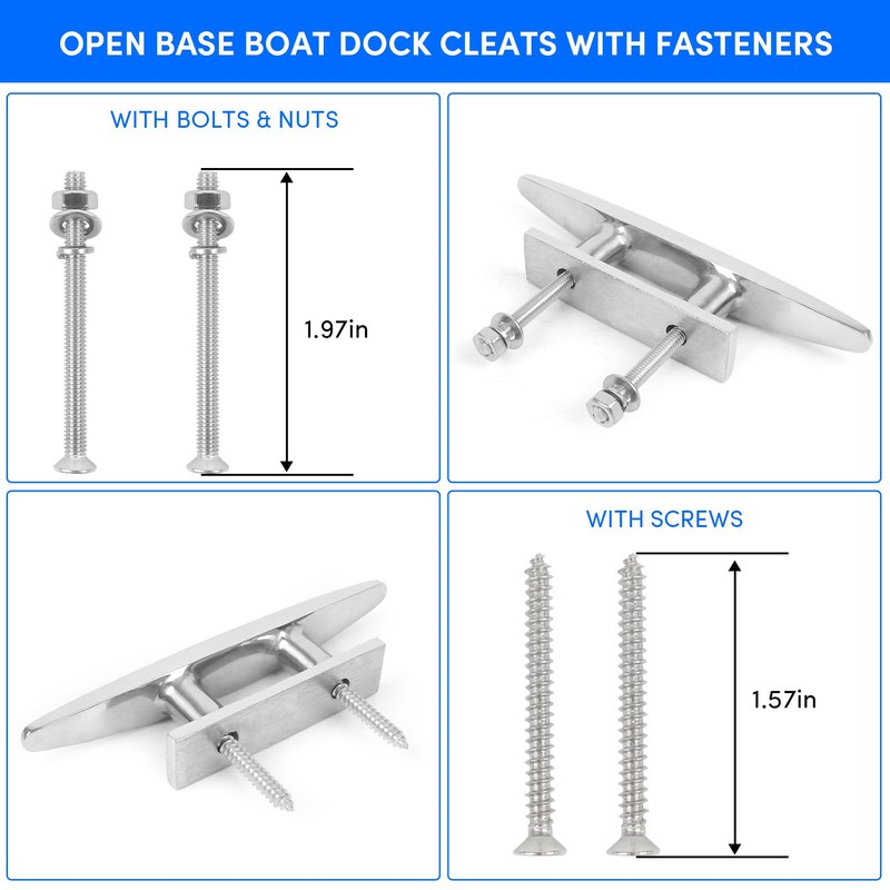 Boat Cleats 4 inch, Open Base Boat Dock Cleats, 316