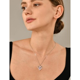 YL Women's Heart Necklace 925 Sterling Silver Love Heart Pendant 18k White Gold Created Alexandrite Jewelry