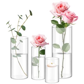 6 Pack Glass Cylinder Vases 8 Inch Tall Clear Flower Vase for Centerpieces, Hurricane Floating Candle Holder Wedding Decorations, Floral Vase Bulk for Table Shelf Party Home Deco (8 x 3.35 Inch)