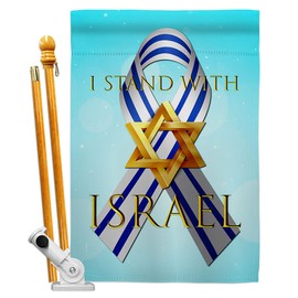 USA Decoration Israel Wooden Stand Bracket Set Wood Banner Wall Flag Poles for Outside House Patio Poster Tapestry Sign Grandma Gifts Bandera de IsraeliOutdoor, Jewish Decorations Made in USA