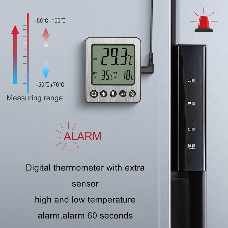 2 pcs Refrigerator Thermometer Freezer Alarm Digital Freezer Thermometer Fridge