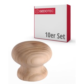 Gedotec Wooden Furniture Knobs, Diameter: 34 mm, Pack of 10, Door Knobs for Cupboards, Raw Ash (untreated) Includes Mounting Material, Alfredo, Knobs for Kitchen Cupboards, Cupboard Handles, Door