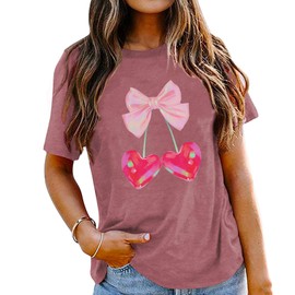 Women's Cherry Bow Print:Valentines Shirts for Women Valentines Gifts Casual Hearts Tops