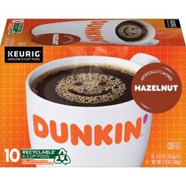 Dunkin' Hazelnut Flavored Coffee, 10 K Cups for Keurig Coffee Makers (Packaging May Vary)