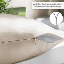 Texbee Natural Silk Pillowcase (40 x 80 cm), for Hair and Skin, Pack of 2, 22 Momme on Both Sides, with Hidden Zip, Soft, Breathable, Smooth, Standard Size, Beige