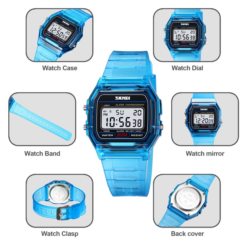 Gosasa Unisex Classic Transparent Color PU Strap Digital Sports Watch