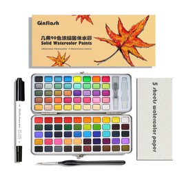 Ginflash 50/90colors Solid Watercolor Paints painting set cotton paper Portable Outdoor Painting Pigment Nail Art Watercolour Supplies Set (90 colors set)