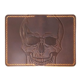 Leather for Men & Women Front Pocket Card Holder | Minimalist Wallet | Front Pocket Wallet | Leather Card Sleeve | Minimalist Handmade Card Holder (Style 2 (Skull and Bones))