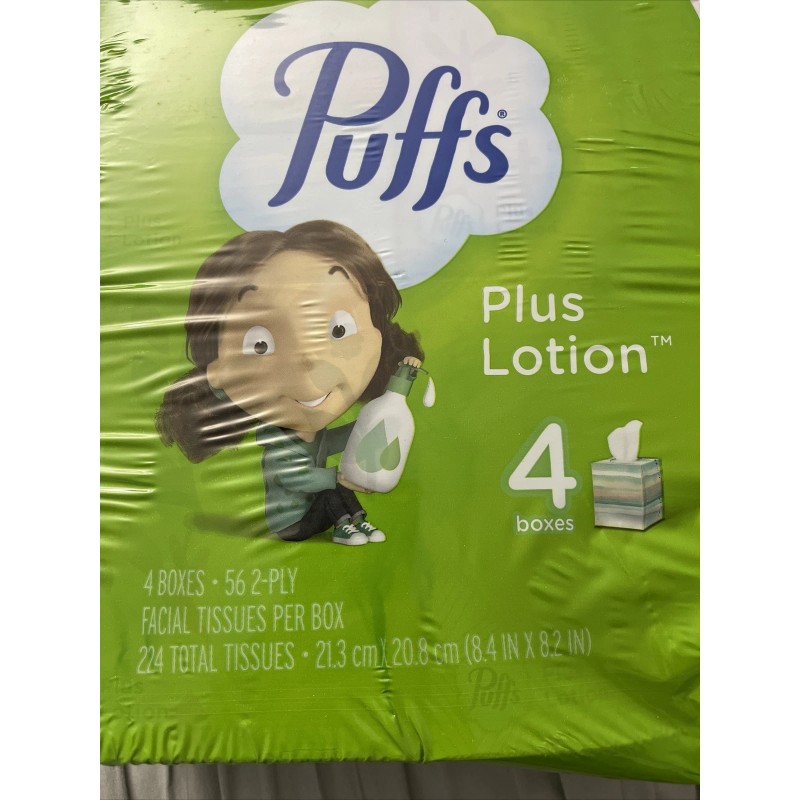 Puffs Plus Lotion 2-Ply Facial Tissues, White, 56 Sheets Per