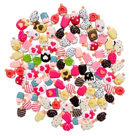 Anrher 100pcs Miniature Ice Cream Stick Flatback Resin Mixed Decor Sets for Childrens Pretend Kitchen Play Cooking Game DIY Toy