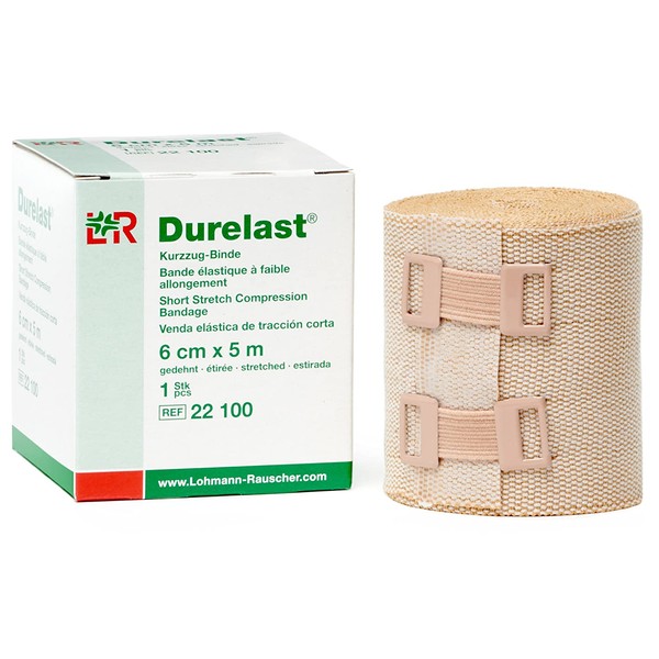 Lohmann & Rauscher Durelast Extra Short Stretch Bandage, Compression Bandage with 45% Stretch, 66% Cotton & 34% Polyamide, 6cm Wide x 5m Long Roll