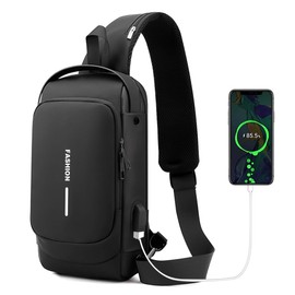 Mochila Cruzada para Hombre Antirrob, SWRWJ Bolso de Pecho Impermeable, Bolso Bandolera con Puerto USB y Bloqueo de Contraseña, Mariconera Hombre para Tablets,Deportes,Viajes