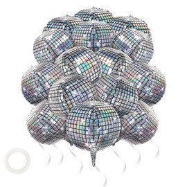 15PCS Disco Ball Balloons, 4D Inflatable Disco Ball Decor Party Decorations 18inch Mylar Silver Foil Balloons for Disco Themed Y2K Party Decorations Supplies