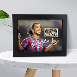 ORIMAMI Soccer Ball Ronaldinho Signed Picture Desktop Framed Photo Gift 8x6 Inches - with 35mm Film Recorded Scene Display,Gifts for Soccer Fans on Birthday Christmas