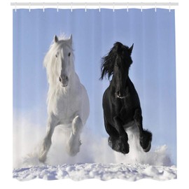 Ambesonne Caballos Cortina de Baño, Symbollic contra Mal, Paño Conjunto de Decoración de Baño de Tela y Ganchos, 84" Extra Alta, Azul
