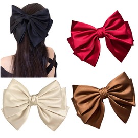Hair Clip, Barrette, Hair Ornament, Hair Accessory, Big Ribbon, Simple, Handmade, Spring Clip, lolita, Fashionable, Handmade, for School Entrance, Weddings, Formals, Commuting to Work (Burgundy - Big 3 Layers)