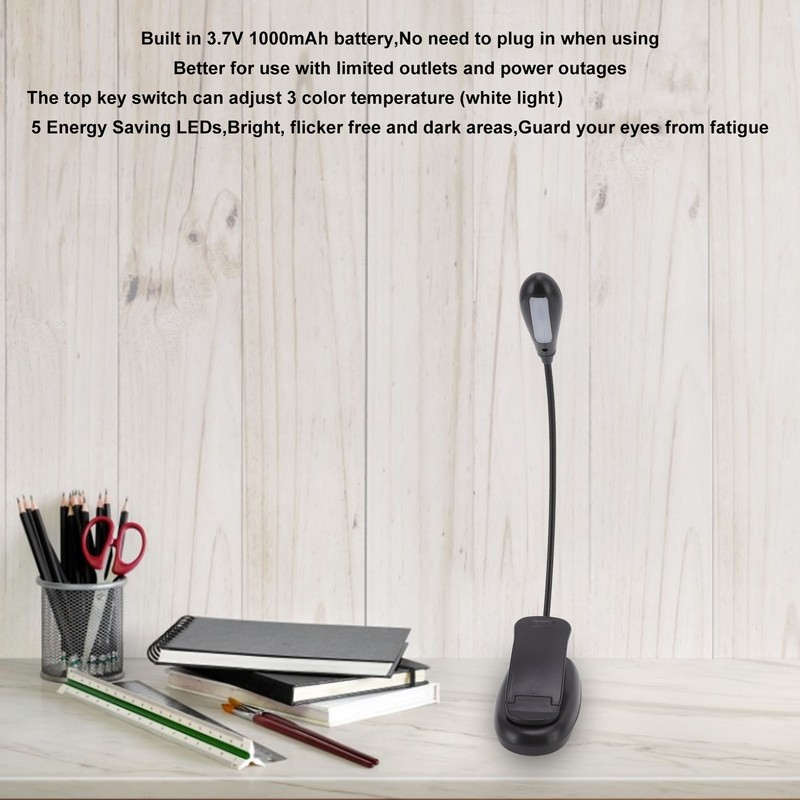 LED Reading Light USB Charging Eye Protection Temp 360° Clip