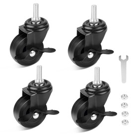 DBREAKS Pack of 4 Swivel Castors, Diameter 50 mm Furniture Castors, M8 Transport Castors with Brake, Heavy Duty Castors for Furniture, Swivel Castors, Load Capacity 50 kg per Castor (Black)