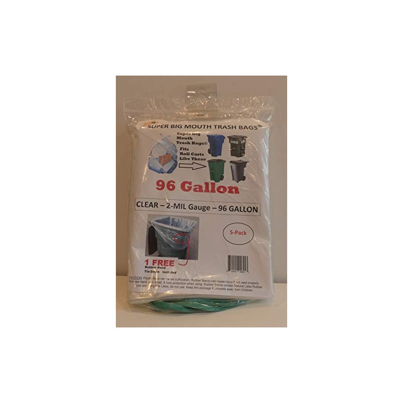 96 Gallon CLEAR Super Big Mouth Trash Bags - 2-MIL
