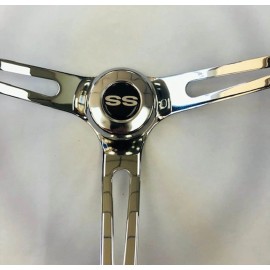 Grant 1966 Chevelle Grant Black Grip Chrome Spokes Steering Wheel 13 1/2" SS cap