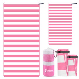 BonGu 2 Pack Beach Towel Set 180x80cm & 60x38cm Microfiber Travel Towels Super Absorbent Compact Lightweight Quick Dry Towels for Beach Pool Bath Sand Free Beach Towels (Pink)