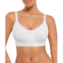 FeelinGirl Post Surgery Bras for Womem Front Closure Mastectomy Bras Surgical Wireless Full Coverage Compression Bra, White, 3X-Large