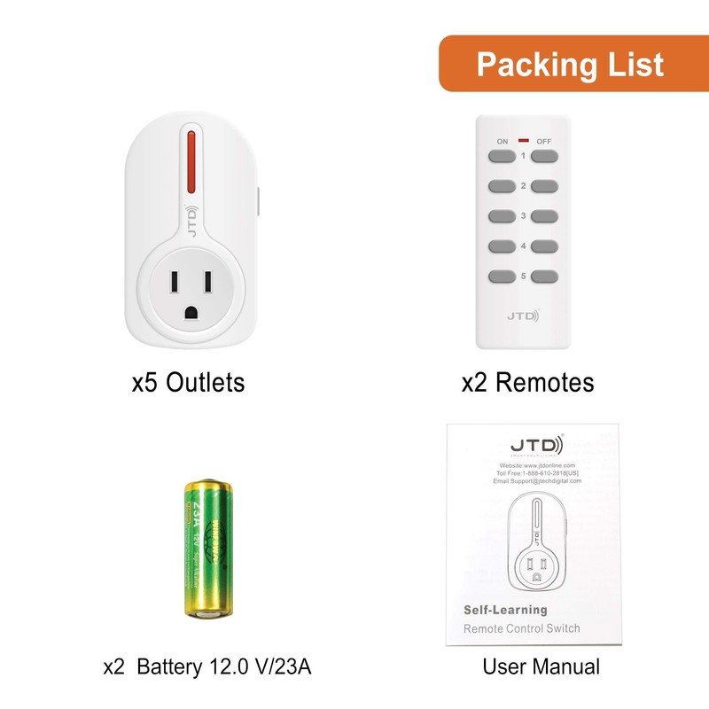 JTD 5 Pack Remote Control Outlet Switch 3rd Generation Energy