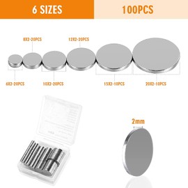 100PCS Neodymium Magnets - 20mm 15mm 10mm 5mm Diameter Round Strong Magnets,Small Round Magnet for Whiteboards, Fridge or Picture Magnet