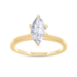AFFY Solitaire Engagement Ring For Women, Marquise Cut Cubic Zirconia or Moissanite Diamond Wedding Ring 14k Gold Over Sterling Silver & 10k Solid Gold Jewelry Gift for Her (0.50 to 1.00 CT), Ring