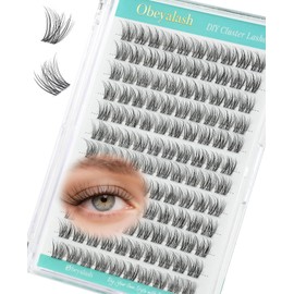 Obeyalash Eyelash Extensions Natural 12mm False Eyelashes Natural Look D Curl Cluster Lashes Wispy Lash Clusters Transparent Band False Eyelashes Individual DIY at Home (D Curl