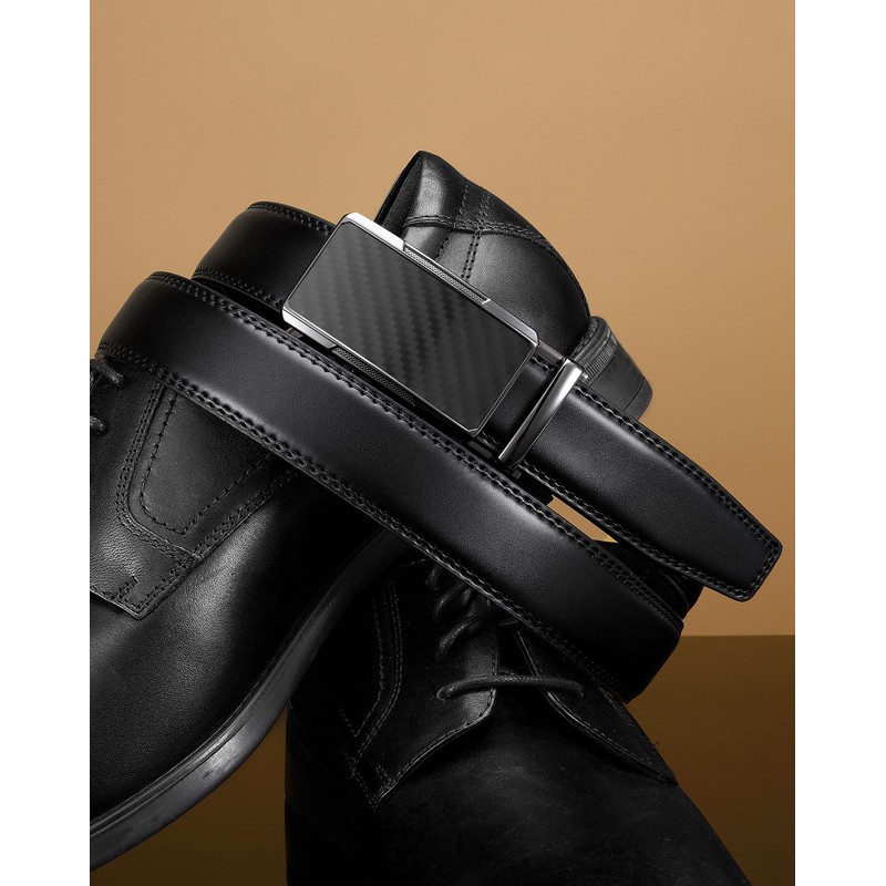 CHAOREN Men's Leather Belt, Auto-Lock Type, No Holes, Business Suit
