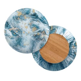 Wanzuoeng Bar Stool Covers Set of 2, Marble Print Stool Seat Covers for Rooms Decor, Washable Stretchy Stool Cushion Slipcovers for Bar Cafes, Dia 14"-16", Blue