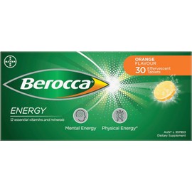 Berocca Energy Multivitamin with B Vitamins: B3, B6, B12, Vitamin C, Zinc, Calcium and Magnesium, to Support Physical Energy and Energy Levels, Orange Flavour, 30 Effervescent Tablets