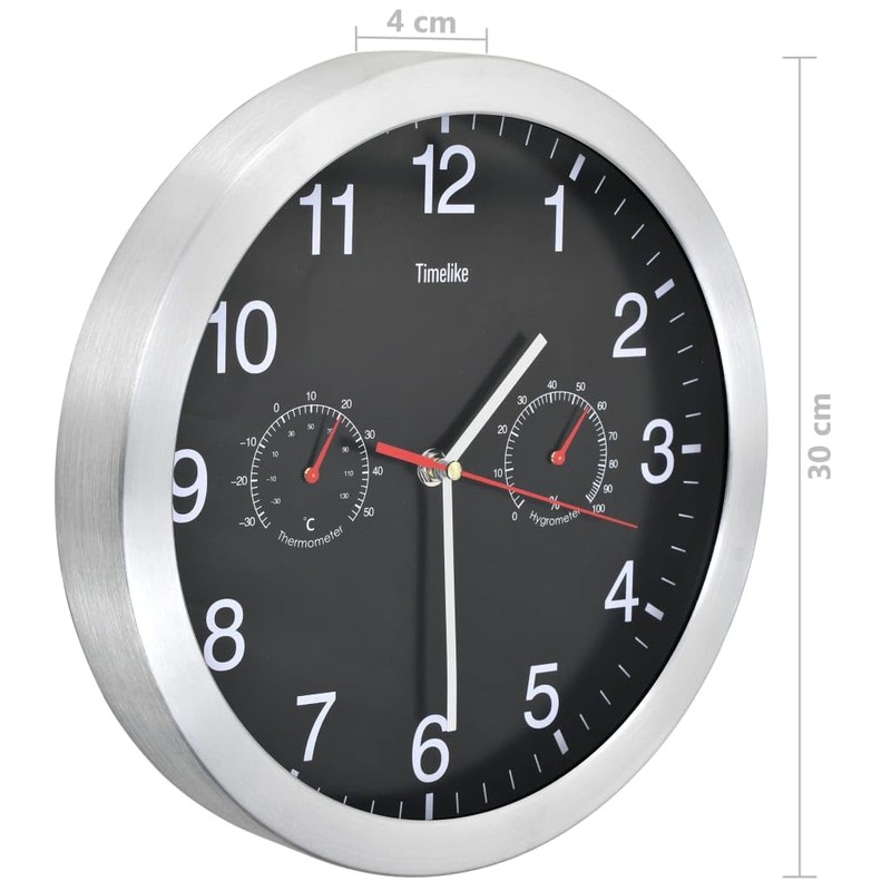 vidaXL Black Wall Clock with Quartz Movement: Featuring Built-In Hygrometer