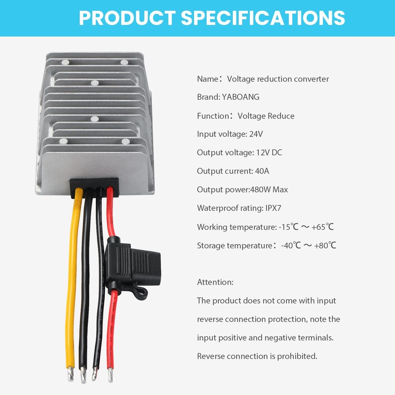 YABOANG DC-DC converter, voltage converter 24V to 12V 40A 480W