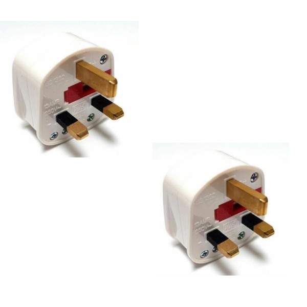Mr. Gadget's Solutions Mains Plug Top with On/Off 13A Amp Fused Switched Neon Light White - 2 Pack