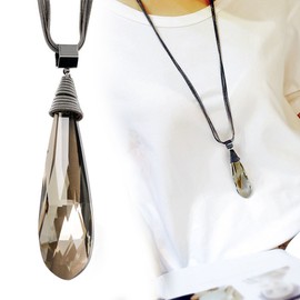 Merdia Long Chain Pendant Necklace for Women Multilayered Sweater Necklace with Created Crystal