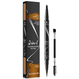 Microblading Eyebrow Pen - Waterproof 2-in-1 Dual-Ended Eye Brow Pen with 4-Fork-Tip Brow Pen and Precise Brush Create Natural Looking Defined Eyebrows Last All Day