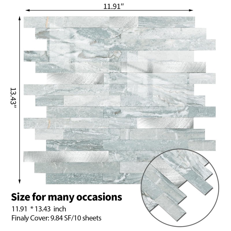 Yipscazo 10 Sheets Peel and Stick Stone Metal Tile Backsplash,