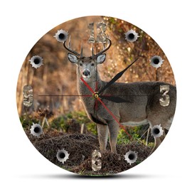 The Geeky Days Deer Hunter Camera Sniper Big Buck Round Silent Wall Clock Hunting Decor Wildlife Animal Art Elk Cabin Battery Operated Quartz 12inch Acrylic Print Watch Deer Hunting Gifts