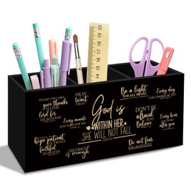 nvucamd Black Gold Bible Gifts Pen Holder for Desk Women, Christian Religious Office Desk Accessories, Inspirational Faith Pencil Holders Organizer for Classroom,God Is Within Her She Will Not Fall