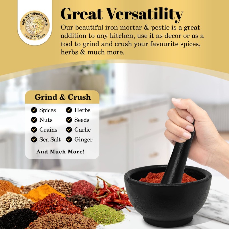 Cast Iron Mortar & Pestle Set 3.5 Inch, Herb Grinder,