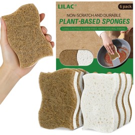 LILAC Natural Cellulose Sponges for Dishes - Ergonomic Non-Scratch Kitchen Scrub Sponges - 100% Biodegradable & Eco-Friendly Cleaning Sponges for Non-Stick Cookware, Bathroom & Household (6 Pack)