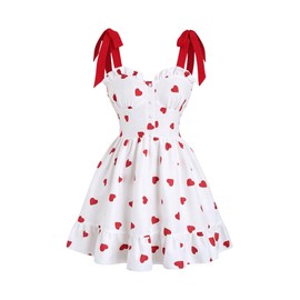 WDIRARA Women's Heart Print Bowknot Sleeveless A Line Short Dress Backless Trendy Swing Dresses Red and White X-Small
