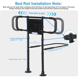 Bed Rails for Elderly Adults Safety, Elderly Assistance Products, Bed Rails for Seniors with Non-Slip Handles, Motion Sensor Light Fits King, Queen, Full, Twin (Compatible with Bed Frames 13.2"-19.7")