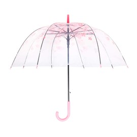 ThreeH Elegant Arch Umbrella Windproof Thick Transparent Cherry Cute Design Romantic Long Handle Rain Umbrella KS11 Pink